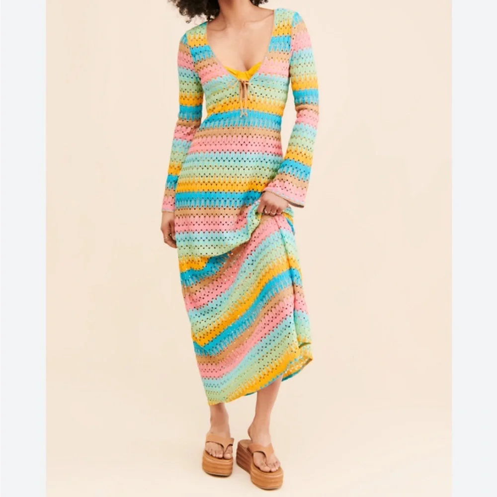 Show Me Your MuMu Vacay Coverup Crochet Maxi Dress Size Small - Picture 1 of 6